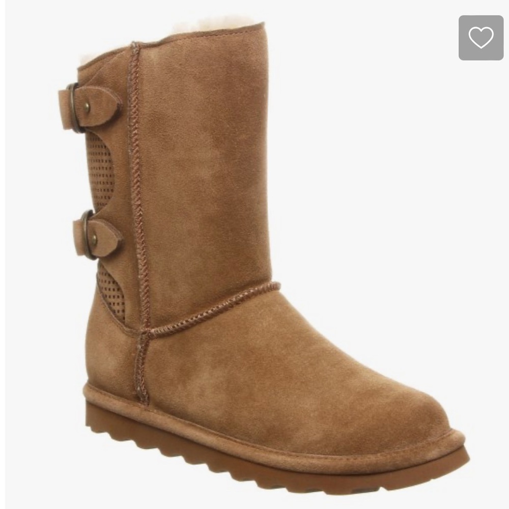 Bearpaw Womens Clara Suede Hickory Sheepskin Mid Height Cozy Winter Boots Size 8
